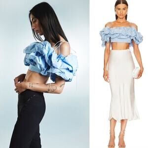Anna October Light Blue Ruffled Crop Top